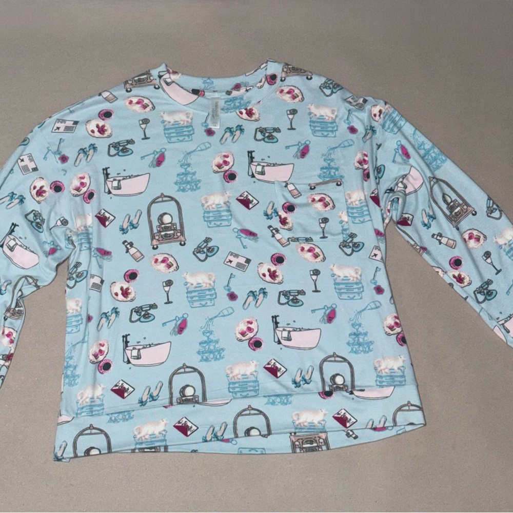 Women's Blue Printed Long Sleeve Top
